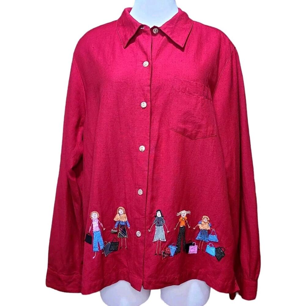 Lemon Grass Women's Size XL Shirt "Shop Til You Drop" Red Embroidered 3D Friends